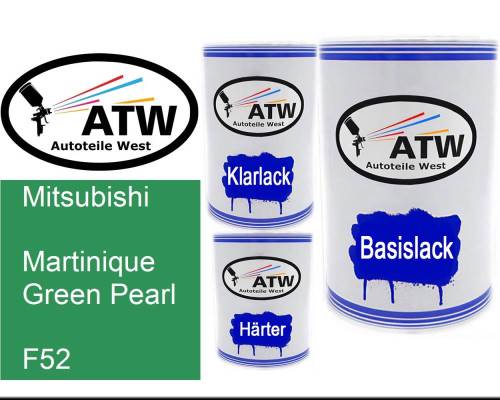 Mitsubishi, Martinique Green Pearl, F52: 500ml Lackdose + 500ml Klarlack + 250ml Härter - Set, von ATW Autoteile West.